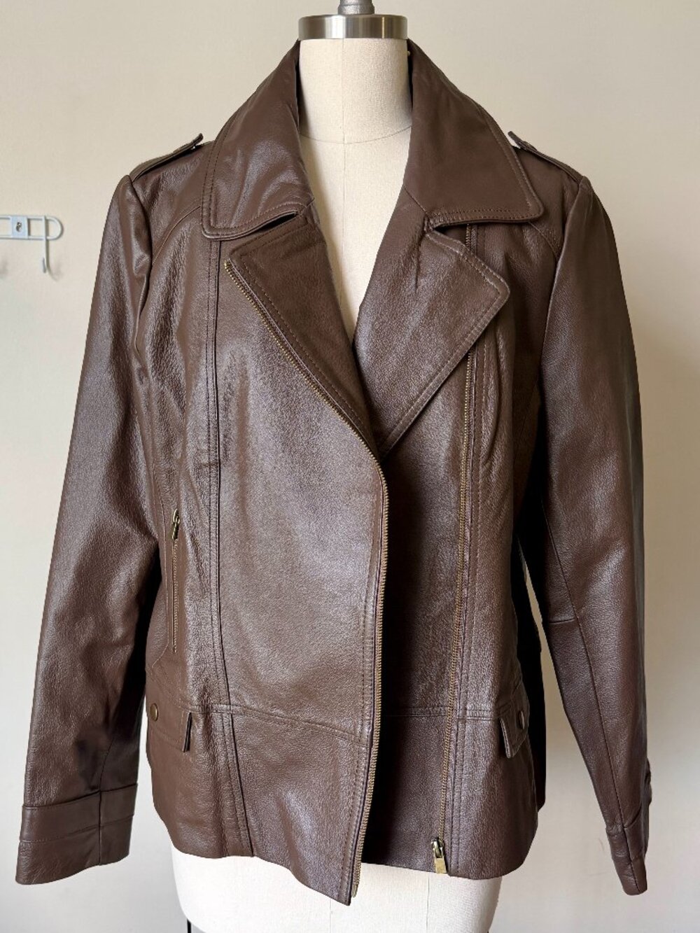 Excelled Vintage Real Leather Moto Jacket | Dark Brown | Size 18 XL | Plus Size